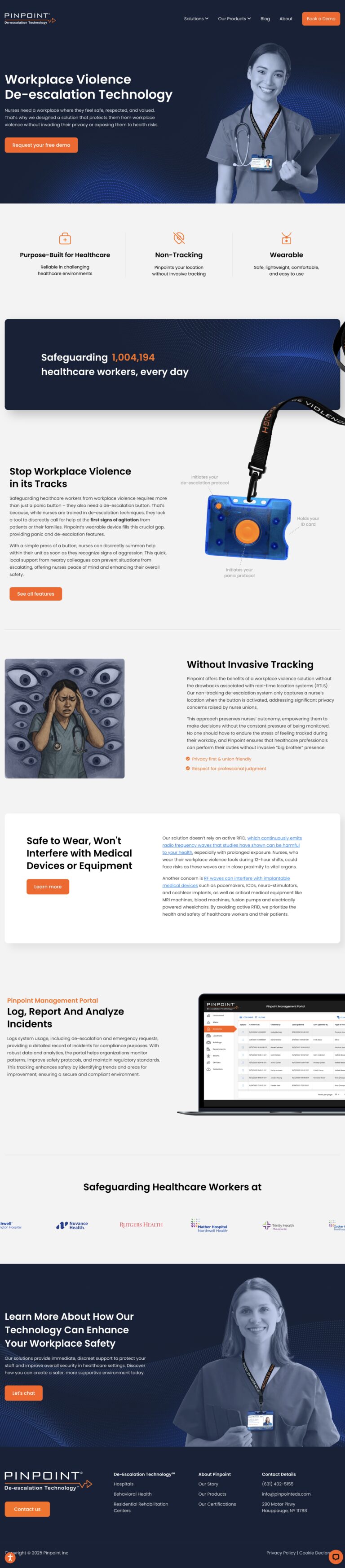 Full homepage screenshot of the Pinpoint website